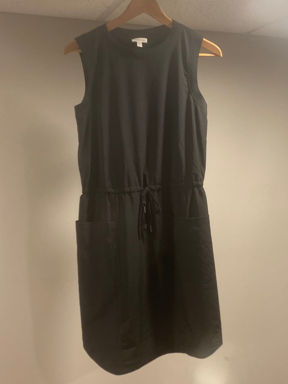 Garnet Hill Sleeveless Drawstring Pocket Dress - Black